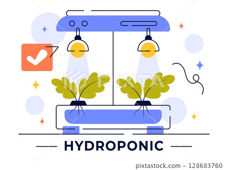 Hydroponics Technology Vector Illustration Featuring a Greenhouse Environment for Growing Green Plants Under Controlled Conditions in a Background Hydroponics Technology Vector Illustration Featuring a Greenhouse Environment for Growing Green Plants Under Controlled Conditions in a Background 128683760