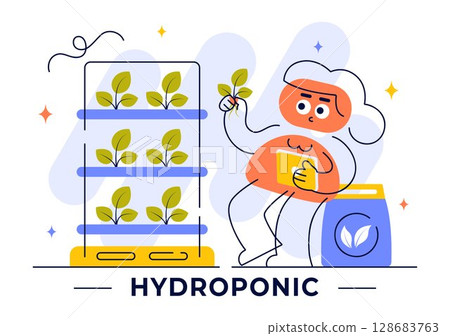 Hydroponics Technology Vector Illustration Featuring a Greenhouse Environment for Growing Green Plants Under Controlled Conditions in a Background Hydroponics Technology Vector Illustration Featuring a Greenhouse Environment for Growing Green Plants Under Controlled Conditions in a Background 128683763