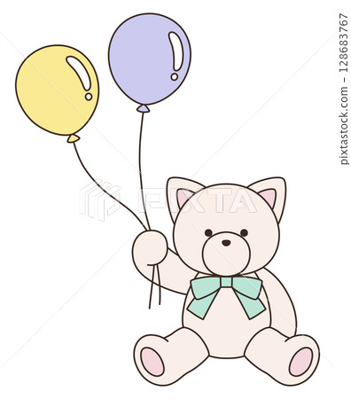 Vector illustration of a cute stuffed cat with a ribbon. Cat, icon, balloon Vector illustration of a cute stuffed cat with a ribbon. Cat, icon, balloon 128683767