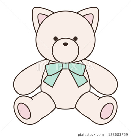 帶有蝴蝶結的可愛毛絨貓的向量插圖。貓,圖標 帶有蝴蝶結的可愛毛絨貓的向量插圖。貓,圖標 128683769