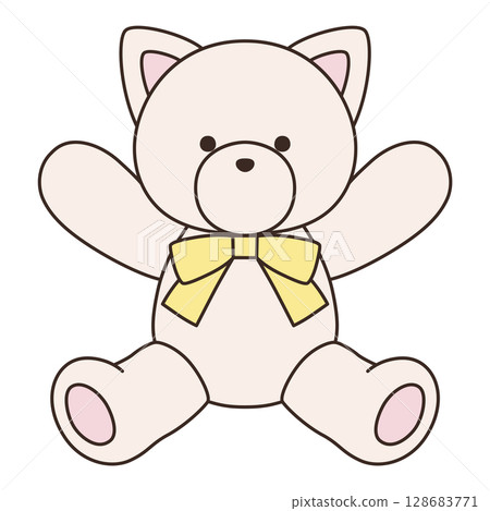 帶有蝴蝶結的可愛毛絨貓的向量插圖。貓，圖標 128683771