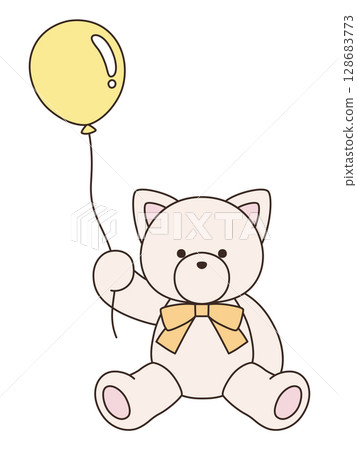 Vector illustration of a cute stuffed cat with a ribbon. Cat, icon, balloon 128683773