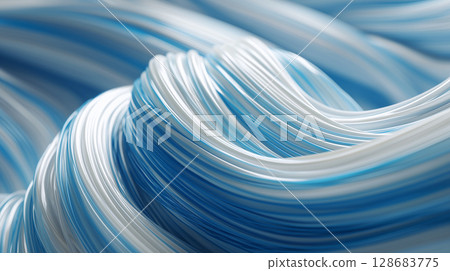 Blue and White 3D Flowin Stripes Abstract 128683775