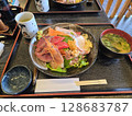 Japanese Seafood Bowl in Anime Style 128683787