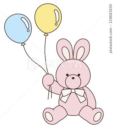 Vector illustration of a cute stuffed rabbit with a ribbon. Rabbit, icon, balloon Vector illustration of a cute stuffed rabbit with a ribbon. Rabbit, icon, balloon 128683830