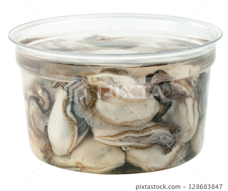 Oysters in plastic bowl isolated Oysters in plastic bowl isolated 128683847