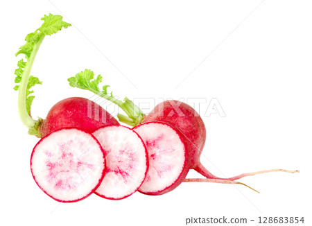 small red radish slice isolated small red radish slice isolated 128683854