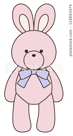 Vector illustration of a cute stuffed rabbit with a ribbon. Rabbit, icon 128683974