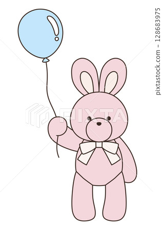 Vector illustration of a cute stuffed rabbit with a ribbon. Rabbit, icon, balloon 128683975