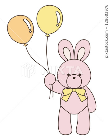 Vector illustration of a cute stuffed rabbit with a ribbon. Rabbit, icon, balloon 128683976