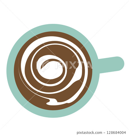 淺藍色杯子中加牛奶的咖啡的頂部視圖 128684004