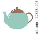 A simple and cute illustration of a light blue and brown teapot 128684005