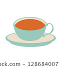 Illustration of tea in a light blue teacup 128684007