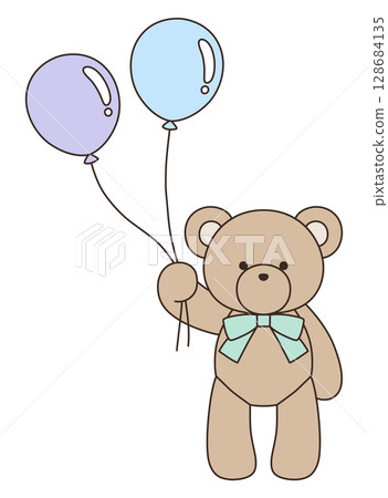 Vector illustration of a cute teddy bear with a bow. Bear, icon, balloon, teddy bear 128684135