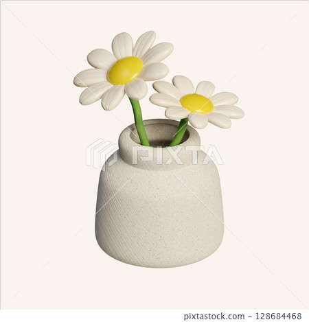Minimalist 3D kitchen tool design with a flower vase. Isometric render illustration Minimalist 3D kitchen tool design with a flower vase. Isometric render illustration 128684468