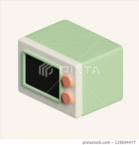 Minimalistic microwave oven in isometric style. 3D render illustration 128684477