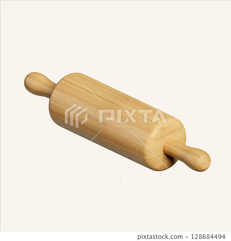Minimal kitchen tool rolling pin in isometric style. 3D render illustration 128684494