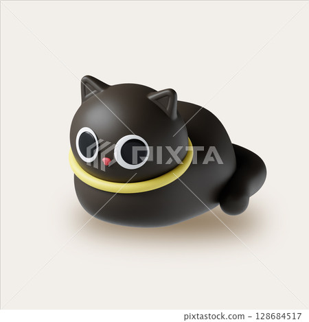 Playful black cat figurine design minimal 3D render illustration 128684517