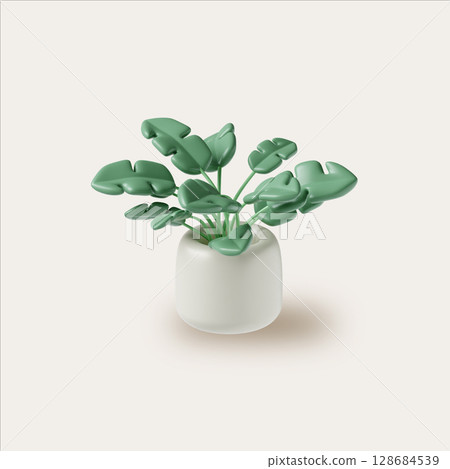 Bedroom botanical beauty with minimalistic plant design. 3D render illustration Bedroom botanical beauty with minimalistic plant design. 3D render illustration 128684539