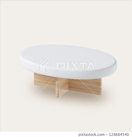 Modern oval coffee table design for minimalist bedroom settings. 3D render illustration Modern oval coffee table design for minimalist bedroom settings. 3D render illustration 128684540