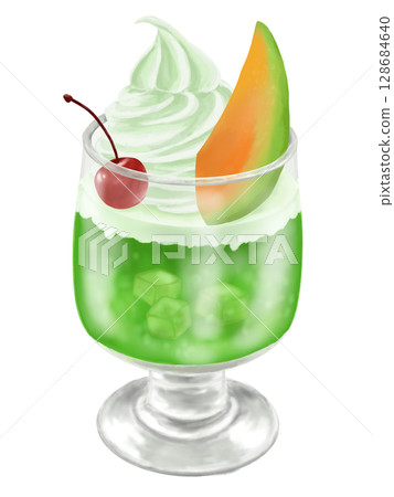 甜瓜奶油蘇打果凍,淋上冰爽椰果軟冰淇淋 甜瓜奶油蘇打果凍,淋上冰爽椰果軟冰淇淋 128684640