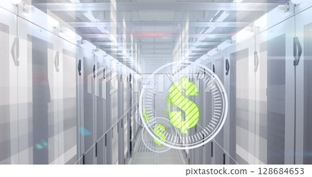Image of dollar in circles over servers 128684653