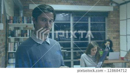 Image of data processing over diverse business people in office Image of data processing over diverse business people in office 128684712