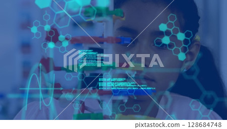 Image of data processing and chemical formula over biracial schoolgirl Image of data processing and chemical formula over biracial schoolgirl 128684748
