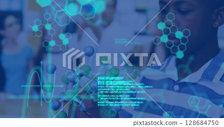 Image of data processing and chemical formula over diverse schoolchildren and teacher Image of data processing and chemical formula over diverse schoolchildren and teacher 128684750