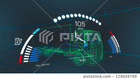 Image of car panel over digital lorry 128684789
