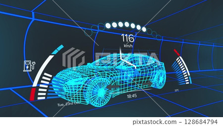 Image of car panel over digital car Image of car panel over digital car 128684794