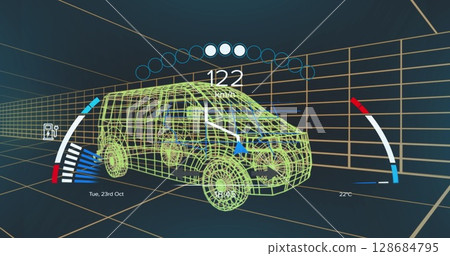 Image of car panel over digital car Image of car panel over digital car 128684795