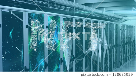 Nft text banner over network of connections against computer server room 128685039