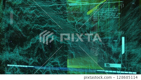 Image of data processing and shapes on black background Image of data processing and shapes on black background 128685114
