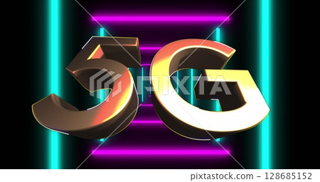 Image of 5g text over moving shapes 128685152