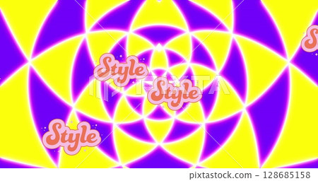 Image of style text over moving shapes on black background 128685158