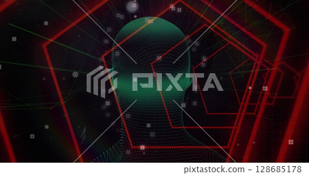 Image of head and shapes on black background 128685178