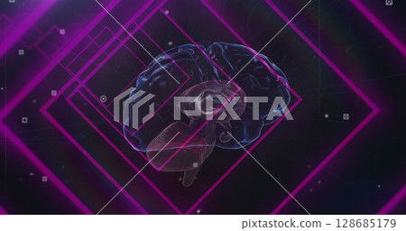Image of brain and shapes on black background 128685179