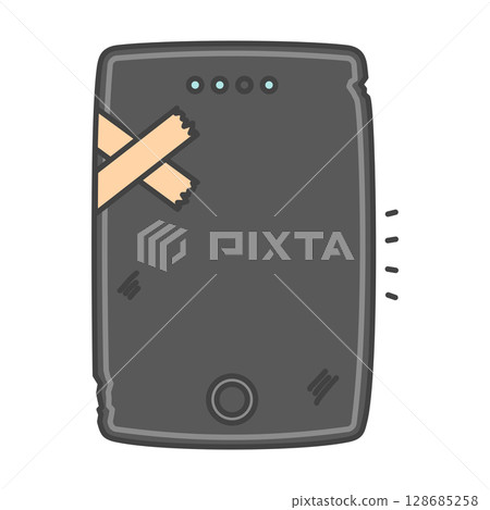 Caution! Mobile batteries that have been damaged or expanded due to being dropped or aging, black 128685258