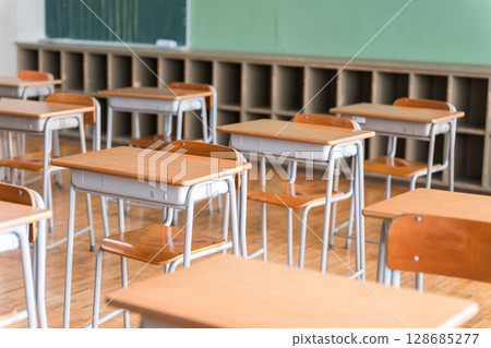 Image of a classroom with a blackboard and school building (lockers) Image of a classroom with a blackboard and school building (lockers) 128685277