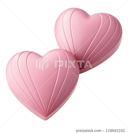 Two pink hearts float against a dark background for romantic designs 128685282