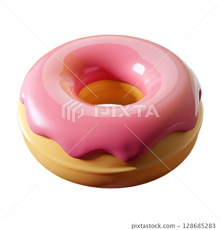 Appetizing donut rendered with a sweet strawberry frosting with transparent background. 128685283