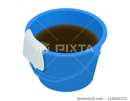 Dirty water, bucket and rag illustration 128685352