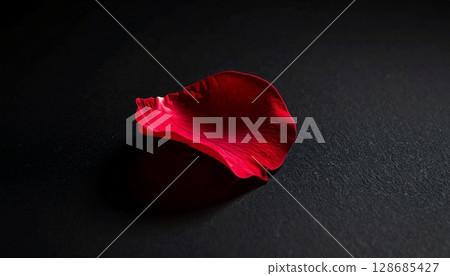 一片玫瑰花瓣在黑色背景下格外醒目 128685427
