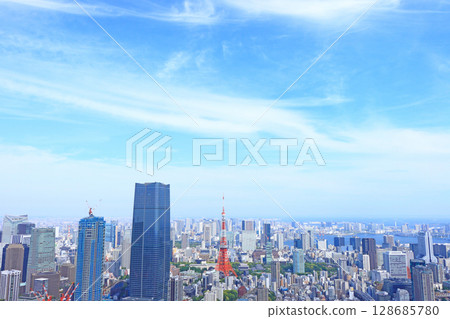 東京鐵塔與麻布台山風景 東京都港區森 JP 塔 東京鐵塔與麻布台山風景 東京都港區森 JP 塔 128685780