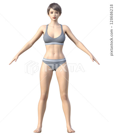 Slim woman Full body front 3D illustration Diet before and after image 128686218