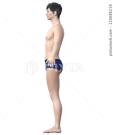 苗條的男人,全身側身 3D 插圖,節食前後圖像 苗條的男人,全身側身 3D 插圖,節食前後圖像 128686219