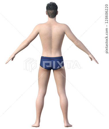 Slim man, full body back view, 3D illustration, diet before and after image 128686220