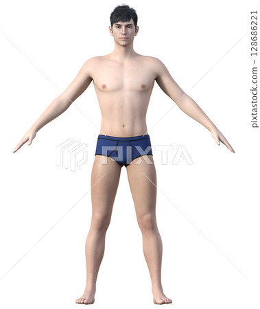Slim man, full body front 3D illustration, diet before and after image 128686221