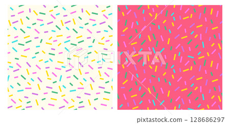 Seamless Donut Sprinkle Background with Candy Vermicelli Texture Featuring Rainbow Glaze and Colorful Sugar Decoration for Bakery Inspired Sweet Patterns and Dessert Theme Graphics 128686297